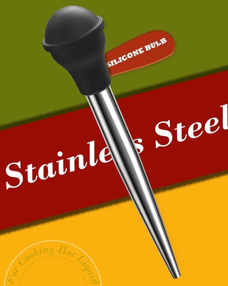 ARRITZ Turkey Baster Long, Stainless Steel Baster For Cooking with Cleaning Brush, 2 Baster Tips, Black - Image 3